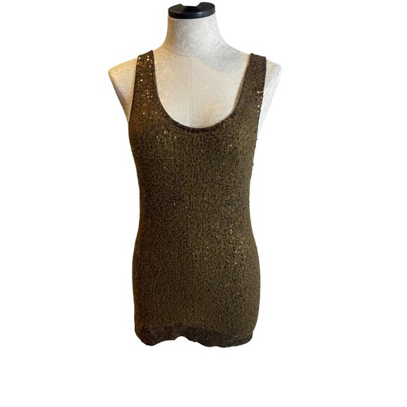 Donna Karan Womens Tank Dress Shrug Set Size Large Brown Sequin Knit Long - Picture 4 of 8